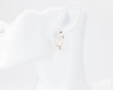 Load image into Gallery viewer, Dainty star cz wire hoops, 14K gold filled, gold wire earrings, north star, tiny clear cz, dangle hoops, boho, minimalist hoops, 14kgf