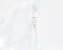 Load image into Gallery viewer, Dainty star cz wire hoops, 14K gold filled, gold wire earrings, north star, tiny clear cz, dangle hoops, boho, minimalist hoops, 14kgf