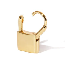 Load image into Gallery viewer, LOCK (V2) -  Dainty gold vermeil huggie hoop lock earrings 18k gold filled padlock charm mini hoop earrings minimalist stacking hoops gift
