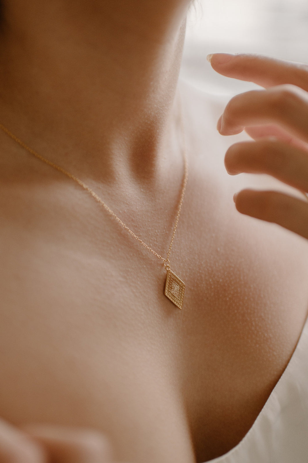 Vintage style, rhombus pendant, gold coin necklace, bauble beads, diamond shaped, boho necklace, geometric pendant, unique necklace, 925