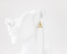 Load image into Gallery viewer, Layered triangle cz set, triangle cz pendant, triangle dangle earrings, tiny cz, layered, geometric necklace, minimalist cz jewelry set, 925
